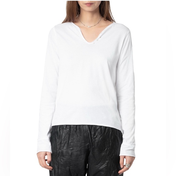 Zadig & Voltaire White Buttoned V-Neck Cotton Top - Picture 1 of 8